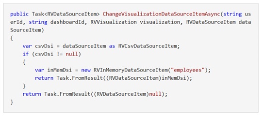 Change Visualization Data Source Item Async example code