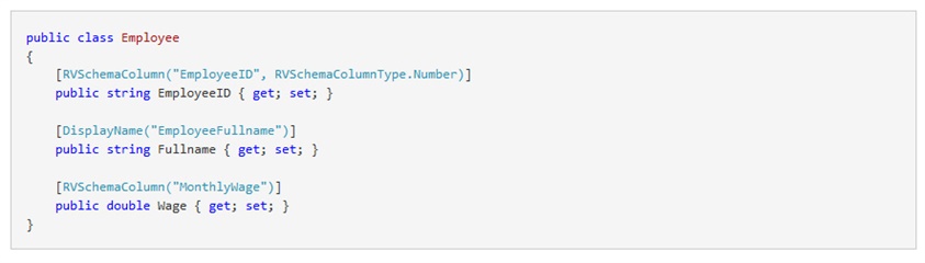 RV Schema Column attribute can be used to alter the field name and/or data type